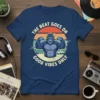 The Beat Goes On Good Vibes Only text with a flexing gorilla wearing headphones, set against a retro sunset graphic
