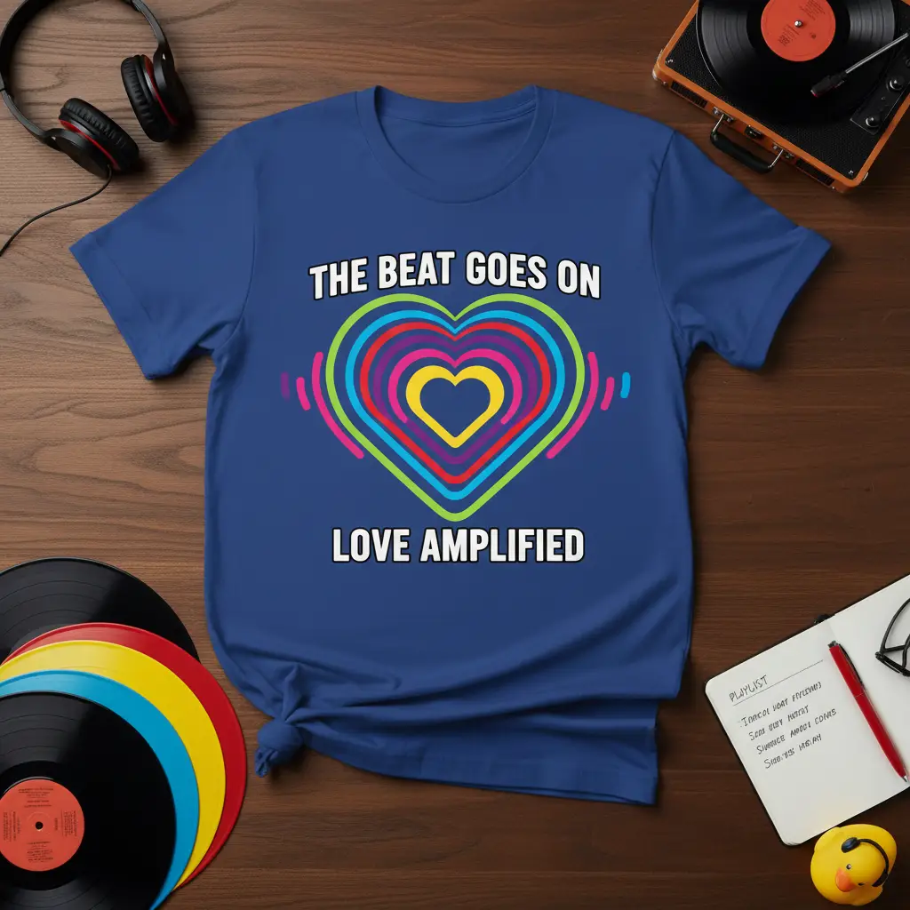 The Beat Goes on Love Amplified Heart T-Shirt