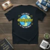 THE BEST daughter IN THE WORLD text design with a globe graphic and hearts on a black t-shirt
