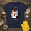 The Cluck funny chicken t-shirt design with a cartoon chicken head bursting through a comic-style frame