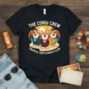 The Corgi Crew Tropical Gentlemen's Club text with three corgis in suits on a beach with palm trees and sunset