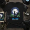 The Cure Seventeen Seconds album art t-shirt with a silhouette of a guitarist under a full moon and castle