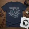 The Drummers Brain Count Count A Stick t-shirt design showing a drum kit with humorous thought bubbles for drummers