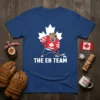The Eh Team hockey t-shirt design featuring a beaver player and Canadian maple leaf graphic