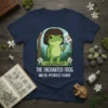 The Enchanted Frog And His Mysterious Flower t-shirt design featuring a cute frog holding a flower