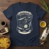 The Feast of the Seven Fishes graphic on a navy t-shirt, featuring fish, shellfish, and cornucopia