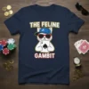 The Feline Gambit text above a cool cat holding an ace of spades, wearing a baseball cap and sunglasses on