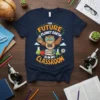 Teacher t-shirt with text 'The Future of Planet Earth Is In My Classroom' featuring a cute owl wearing glasses and