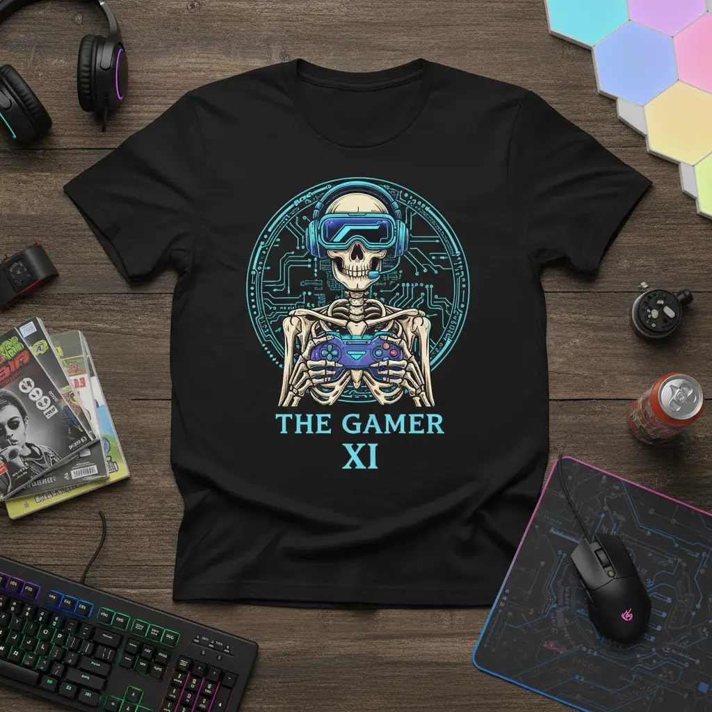 The Gamer Xi Skeleton Gaming T-Shirt for Gamers