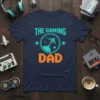 The Gaming Dad t-shirt featuring retro pixelated text and a spaceship graphic, perfect for gamer dads