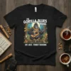 The Gorilla Blues Band Est. 2023 Forest Sessions t-shirt design featuring a gorilla playing guitar in a forest scene