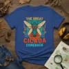 The Great Cicada Comeback T-Shirt featuring a stylized cicada graphic and bold text, designed for insect lovers