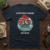 The Great Wave Off Kanagawa Uplifting Art T-Shirt design with a red-leafed bonsai tree, koi fish, and waterfall