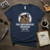 The Groundhog Sessions Feb 2nd Live & Loud t-shirt design featuring a cool groundhog wearing sunglasses and playing music