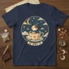 The Guinea Pig text on a t-shirt featuring a wizard guinea pig in a teacup with stars and a moon