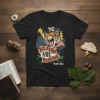 Black t-shirt with roaring tiger graphic and text "The Heavens Are Roaring Psalm 19:1"