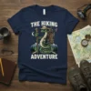 The Hiking Adventure t-shirt design with a cartoon snake hiker, mountains, and stars
