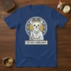 The Holy Chihuahua t-shirt design featuring a chihuahua in religious vestments with a halo and cross pendant