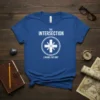 The Intersection X Marks The Spot t-shirt featuring a stylized road intersection graphic and compass rose