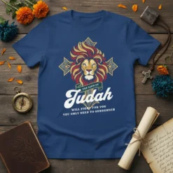 The Lion of Judah will fight for you you only need to surrender quote on a navy t-shirt featuring a