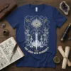 The Lord God Almighty quote with eye and sword design on navy t-shirt, spiritual apparel