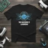 Black t-shirt with "The Machine Is Learning" text and a blue AI brain graphic