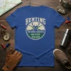Hunting t-shirt with the quote "The most expensive way to get free meat", featuring a deer head and crossed rifles