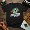 Black t-shirt with "The Mountain Is My Freedom Ride or Die" quote and a dynamic snowboarder graphic