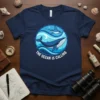 The Ocean Is Calling t-shirt design with a blue whale and manta ray swimming in stylized ocean waves