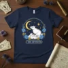 The Opossum t-shirt design featuring a white possum sitting on clouds under a crescent moon and starry night sky with