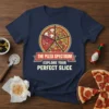 The Pizza Spectrum Explore Your Perfect Slice t-shirt design featuring a circular pizza divided into sections with various toppings and