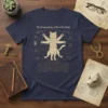 The Proportions of the Cat's Body t-shirt design featuring a cat in Vitruvian pose with anatomical sketches