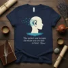 Navy t-shirt featuring the Rumi quote "The quieter you become the more you are able to hear" with a profile
