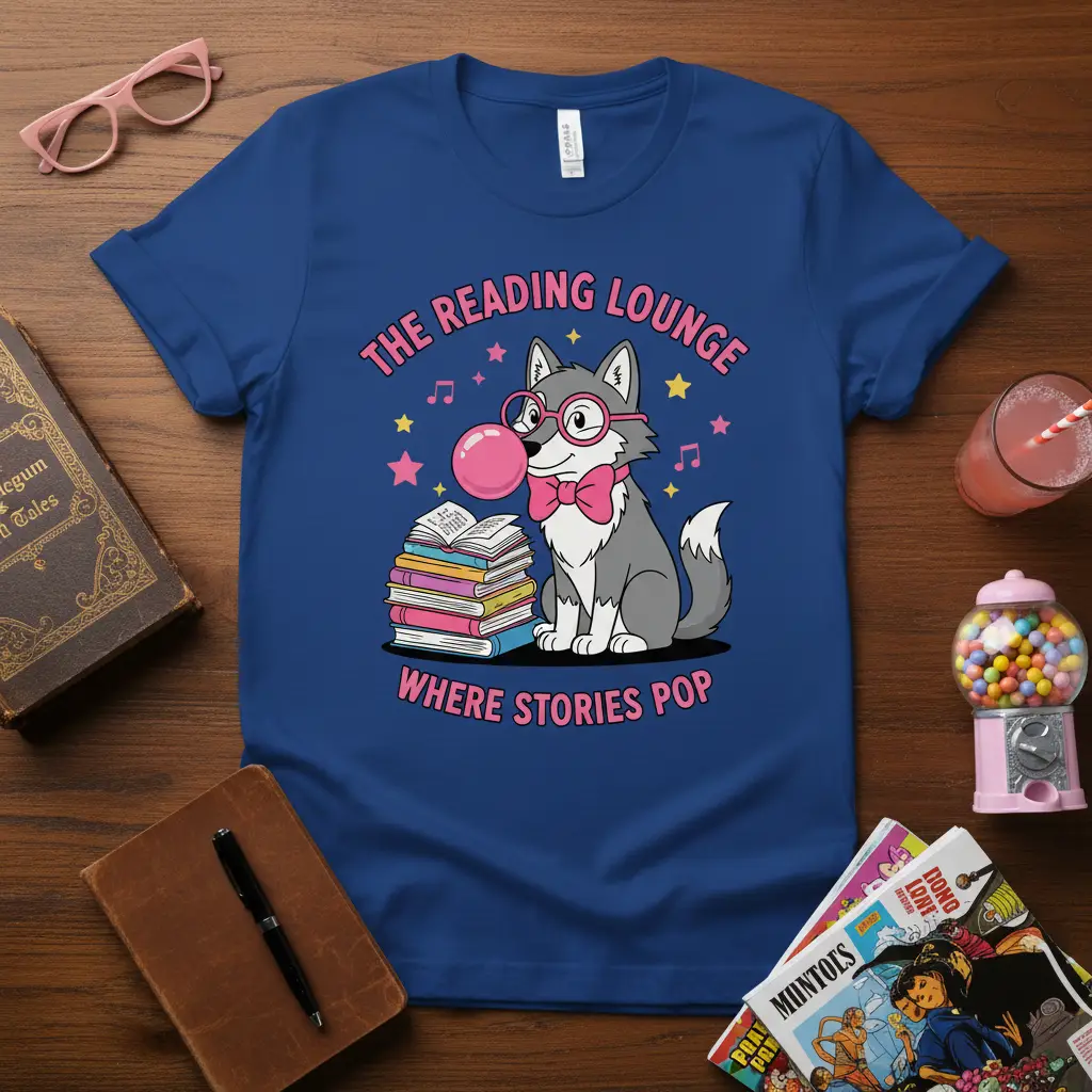 The Reading Lounge Where Stories Pop Wolf T-Shirt