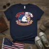 The Red White And Blue Doesn't Run patriotic t-shirt with an eagle and USA flag design