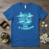 The S Tingrays t-shirt design featuring four cute stingrays swimming in a blue swirl graphic