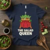 The Salad Queen t-shirt design featuring text and a crown made of salad ingredients with a fork