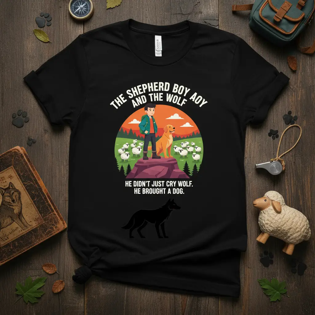 THE SHEPHERD BOY AND quote printed with bold typography on breathable fabric t-shirt design