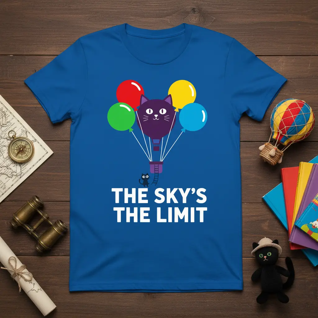 The Sky’s the Limit Cat Balloon T-Shirt Fun Quote Gift
