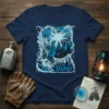 The Thing movie t-shirt design featuring a central figure holding a flamethrower with alien creature elements and the title "The