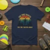The Tree Giveth The Tre Takteh Away disc golf t-shirt with a sunset graphic and basket