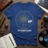 The Voyager Plaque A Message to the Stars t-shirt design featuring a golden circular graphic with lines, symbols, and human