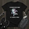 Black t-shirt with white text "THE WHIRLING DERVISH RUNNER" above a stylized, fragmented running figure, and below "FAST. FRAGMENTED. FORWARD."