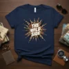 Navy t-shirt with white text "THE WILD SIDE" over a dynamic leopard print sunburst graphic