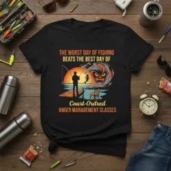 The Worst Day of Fishing Beats the Best Day of Court-Ordred Anger Management Classes t-shirt design with fisherman graphic