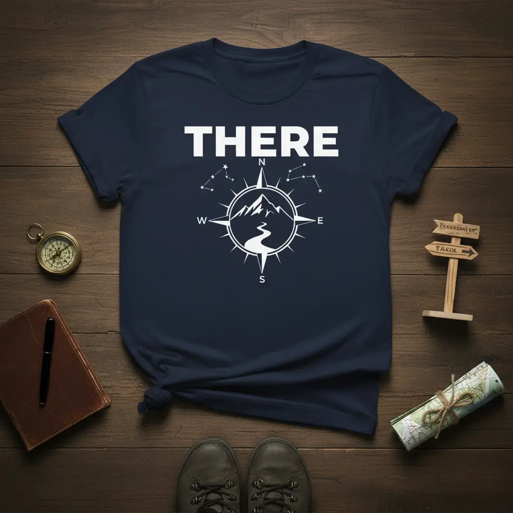 There Mountain Compass Adventure T-Shirt for Explorers