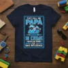 Navy t-shirt with "They Call Me Papa Because In Crime Makes Me Sound Like A Bad Influence" text and cartoon