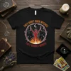 Black t-shirt with orange and red text reading "They Didn't Burn Witches They Burned Women" around a graphic of a