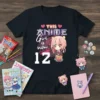 This Anime Girl is now 12 birthday t-shirt with pink-haired anime character holding a heart gift box