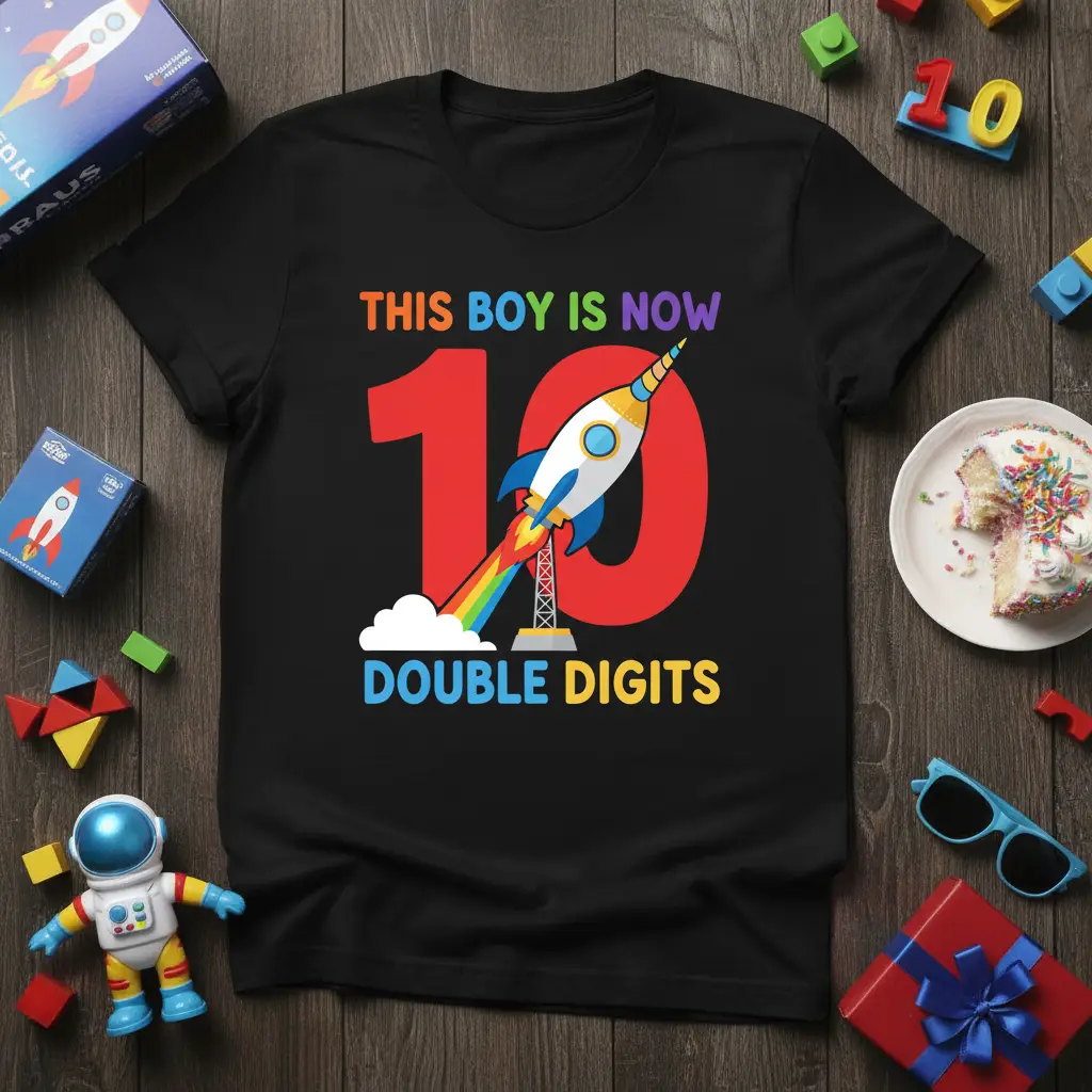 This Boy Is Now 10 Double Digits Rocket Birthday T-Shirt